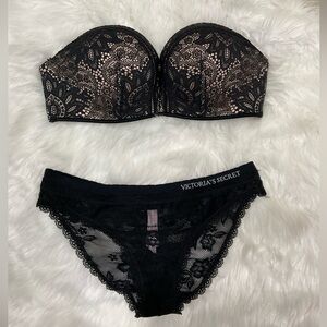 Bombshell Victoria's Secret Black Lace Bra and Panty Set